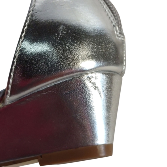 Badgley Mischka Silver Open Toe Rhinestone Ankle Strap Wedge Heel Sandals Sz 7.5 - Picture 12 of 12